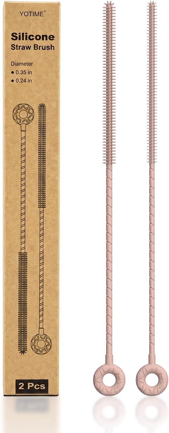 YOTIME Silicone Straw Cleaner Brush, 2 Pcs Reusable Straw Brush(6mm+9mm) for Cleaning Narrow & Wide Straws, Tumblers, Blue