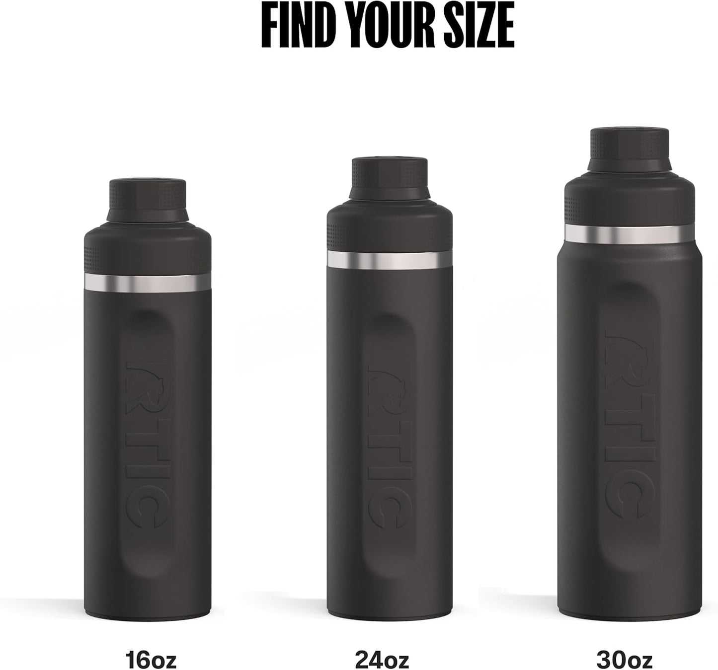 RTIC 24oz Refuel Water Bottle with Workout Protein Shaker, Insulated, Stainless Steel, Metal, Double Wall Vacuum-Insulation, Ceramic Lined, Leak-Proof Chug Lid, Tumbler, Black
