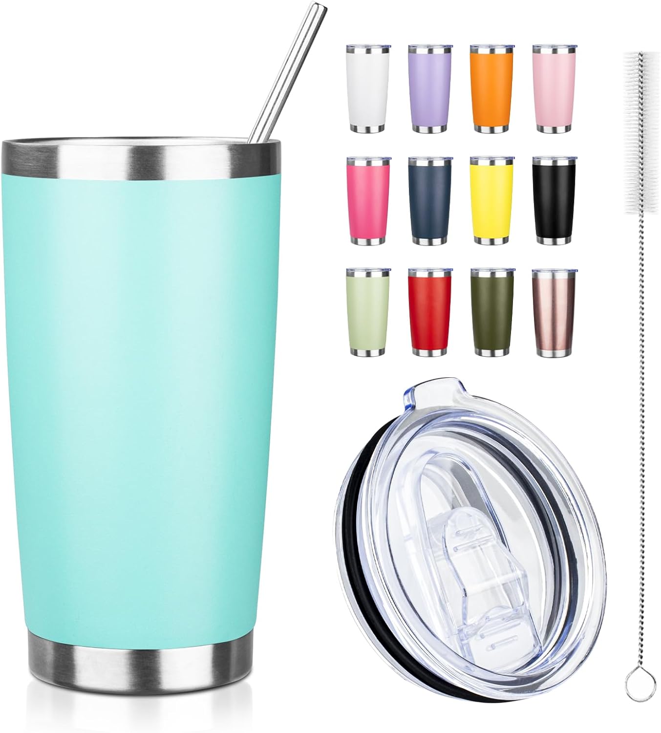 20oz Tumbler with Straw and Brush, Stainless Steel Vacuum Insulated tumbler, Double Wall Insulated Coffee Tumbler for Outdoor, Home, Travel,Office (Buff,1pcs)