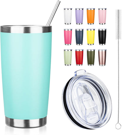 20oz Tumbler with Straw and Brush, Stainless Steel Vacuum Insulated tumbler, Double Wall Insulated Coffee Tumbler for Outdoor, Home, Travel,Office (Buff,1pcs)