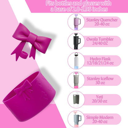 Bow Silicone Protective for Stanley Boot for 20/30/40Oz, 2 Pack for Stanley Cup Accessories Compatible 12-24Oz for Hydroflask Boot and More (Pink Set)