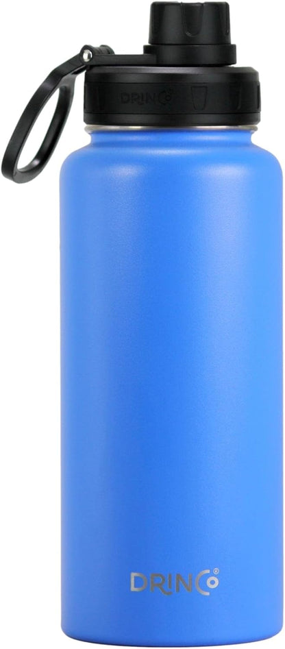 Drinco Stainless Steel Water Bottle Spout Lid Vacuum Insulated Double Wall Water Bottle Wide Mouth (40oz 32oz 22oz 18oz 14oz) Leak Proof Keep Cold Sport Camping Hiking (22 oz, 22oz Black)