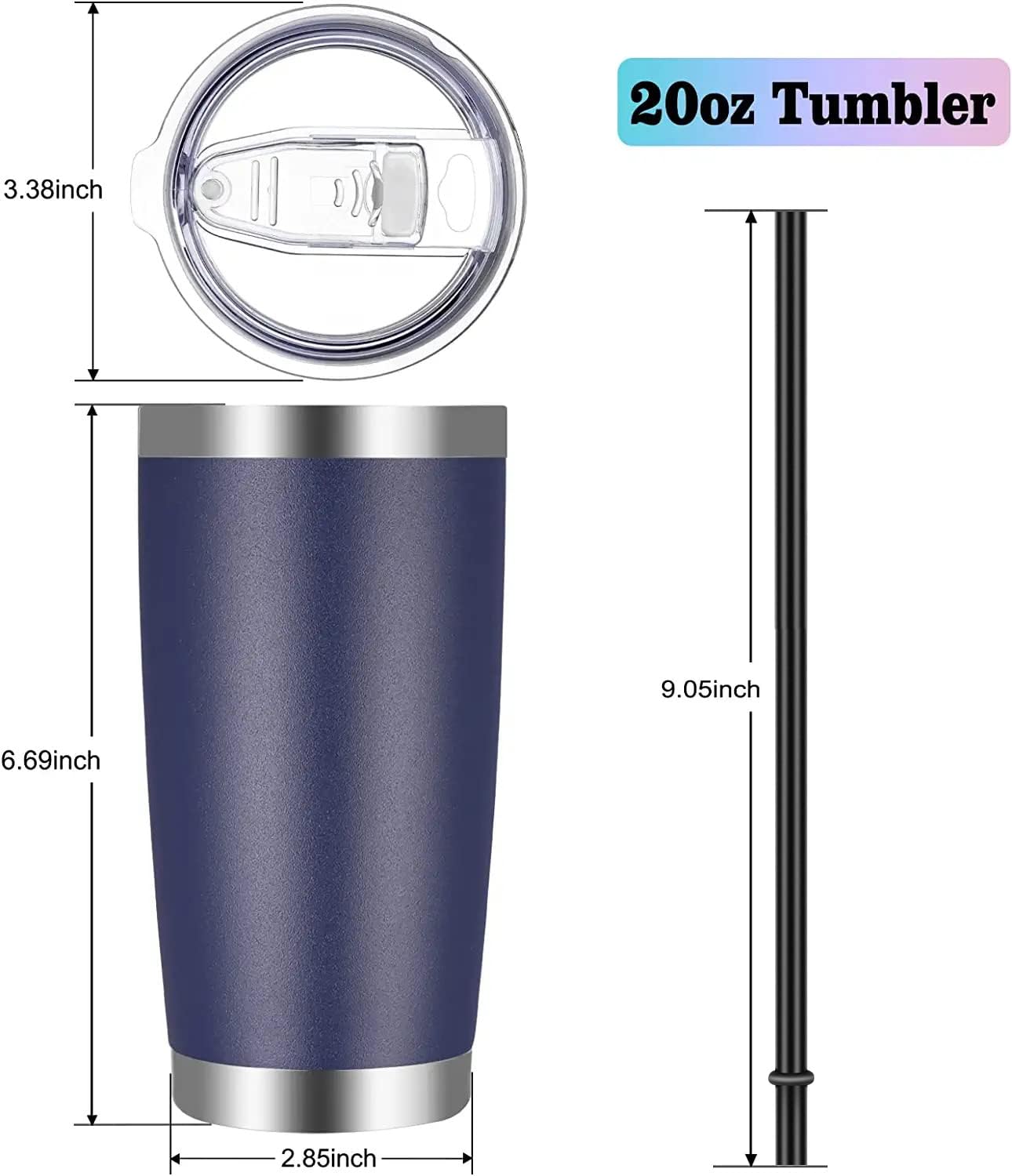 VEGOND 20oz Tumbler with Lid and Straw Stainless Steel Tumbler Cup Bulk Vacuum Insulated Double Wall Travel Coffee Mug Powder Coated Coffee Cup, Black, 12 Pack