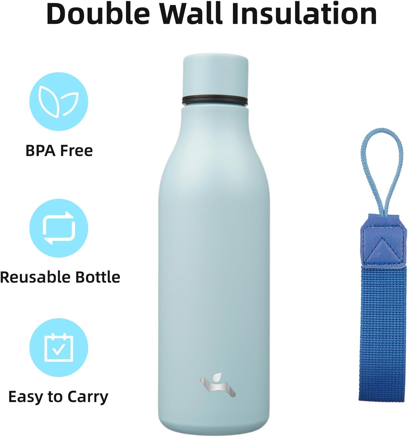 Konokyo Insulated Water Bottle with Strap,18 oz Double Wall Stainless Steel Vacuum Bottles Metal Water Flask,Macaron Green - Colors B