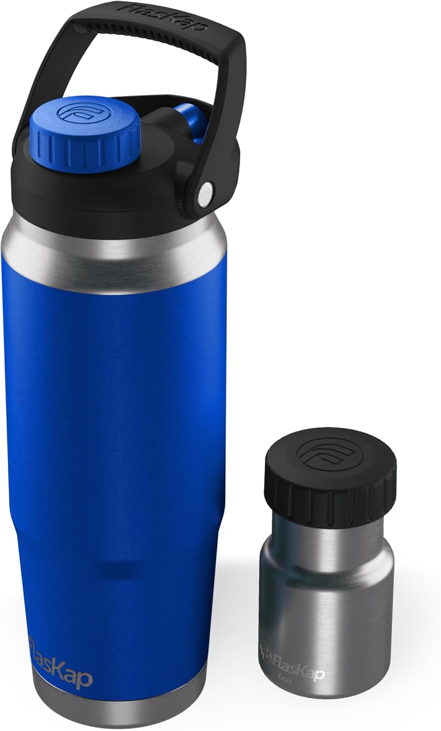Flaskap FreePour System: 6oz Mixed Drink Tumbler Attachment and 26oz Cup Holder Friendly, Stainless Steel Water Bottle, Removable Hidden Flask Reservoir