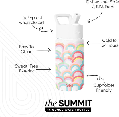 Simple Modern Kids Water Bottle with Straw Lid | 14oz Insulated Stainless Steel Kids Tumbler & Spill Proof Toddler Cup for School, Girls, Boys | Summit | Chloe Floral - Colors A
