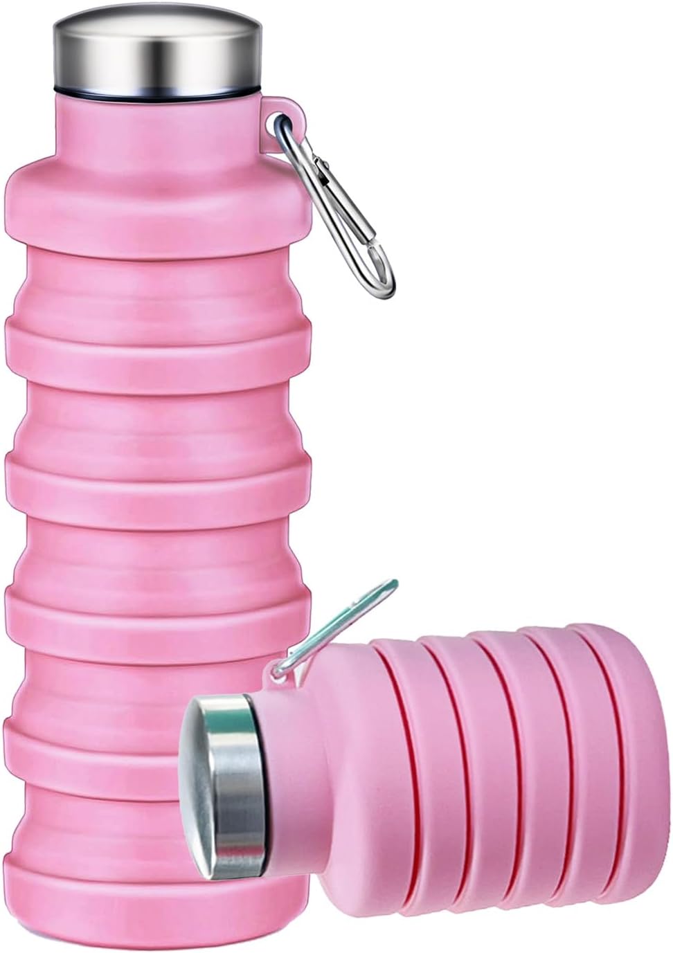 Collapsible Water Bottles,16oz Capacity Portable Reusable Silicone Water Bottle,Leak-proof,with buckle,foldable storage,Lightweight Durable for Fitness,Cycling,Sports,Camping,Hiking (Deep Black)
