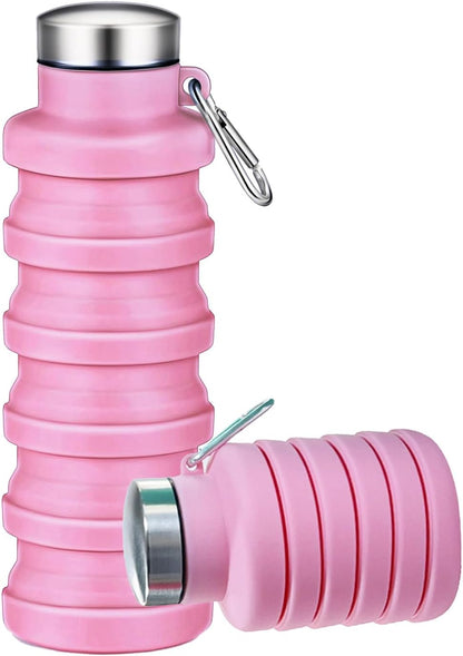 Collapsible Water Bottles,16oz Capacity Portable Reusable Silicone Water Bottle,Leak-proof,with buckle,foldable storage,Lightweight Durable for Fitness,Cycling,Sports,Camping,Hiking (Deep Black)