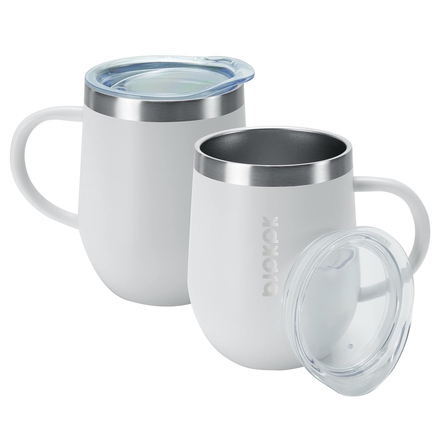 BJPKPK 2 pcs Insulated Coffee Mug, 14oz Insulated Tumbler with Lid, Stainless Steel Coffee Cups with Splash Proof Lid-White