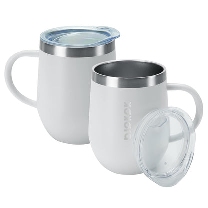 BJPKPK 2 pcs Insulated Coffee Mug, 14oz Insulated Tumbler with Lid, Stainless Steel Coffee Cups with Splash Proof Lid-White