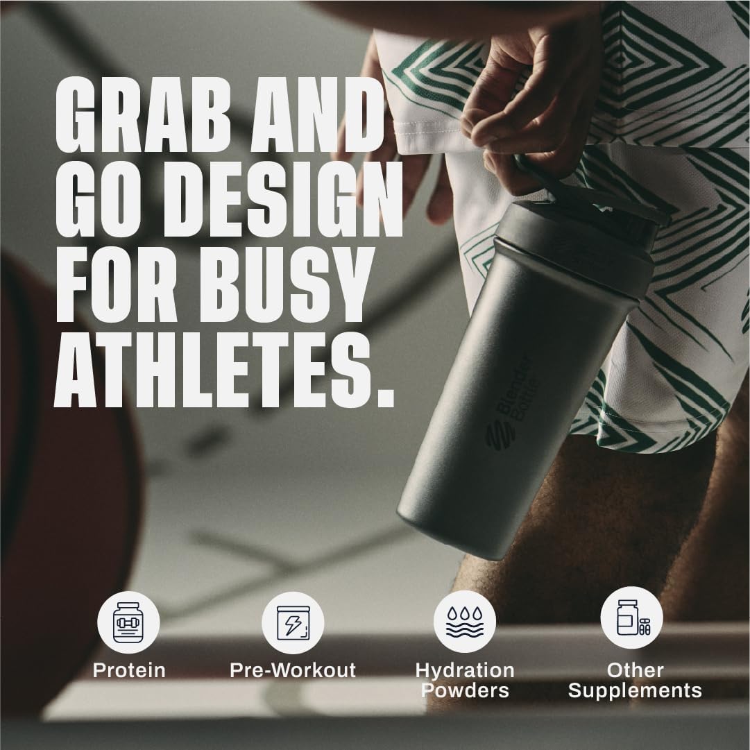BlenderBottle Strada Shaker Cup Insulated Stainless Steel Water Bottle with Wire Whisk, 24-Ounce, White