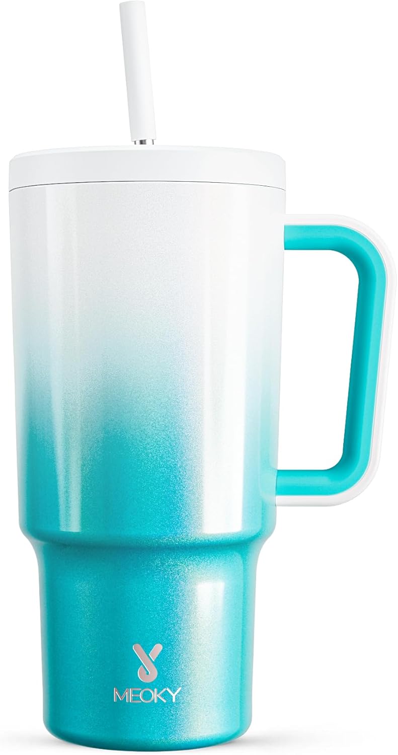 Meoky 40 oz Tumbler with Handle and Straw: Stainless Steel Insulated Tumbler with Lid and Straw - 100% Leak Proof Tumbler for Car Cup Holders - Travelers Commuters Workers, Donut