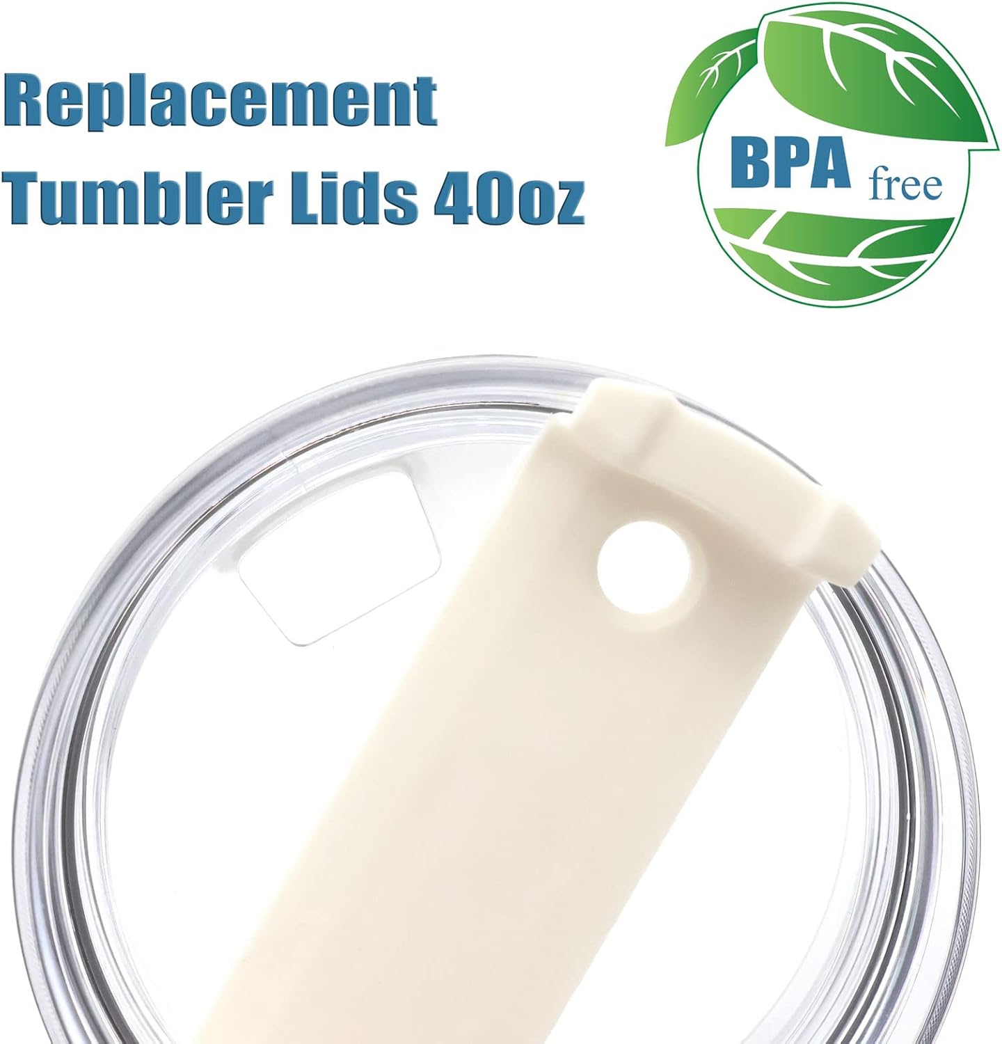 40oz Tumbler Lid Compatible for Stanley, 2 Pack Replacement Tumbler Lids Fit for Stanley Adventure Quencher 40oz Travel Tumbler with Plastic Straws and Cleaning Brush - Cream