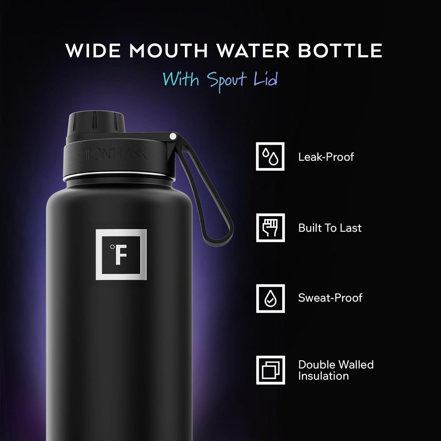 IRON °FLASK Camping & Hiking Hydration Flask with Straw, Wide Mouth Insulated Stainless Steel Sports Water Bottle - 22 oz Aurora