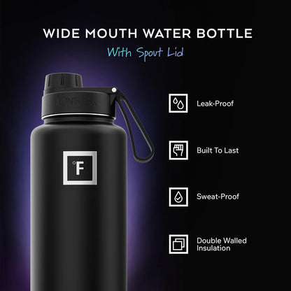 IRON °FLASK Camping & Hiking Hydration Flask with Straw, Wide Mouth Insulated Stainless Steel Sports Water Bottle - 22 oz Aurora