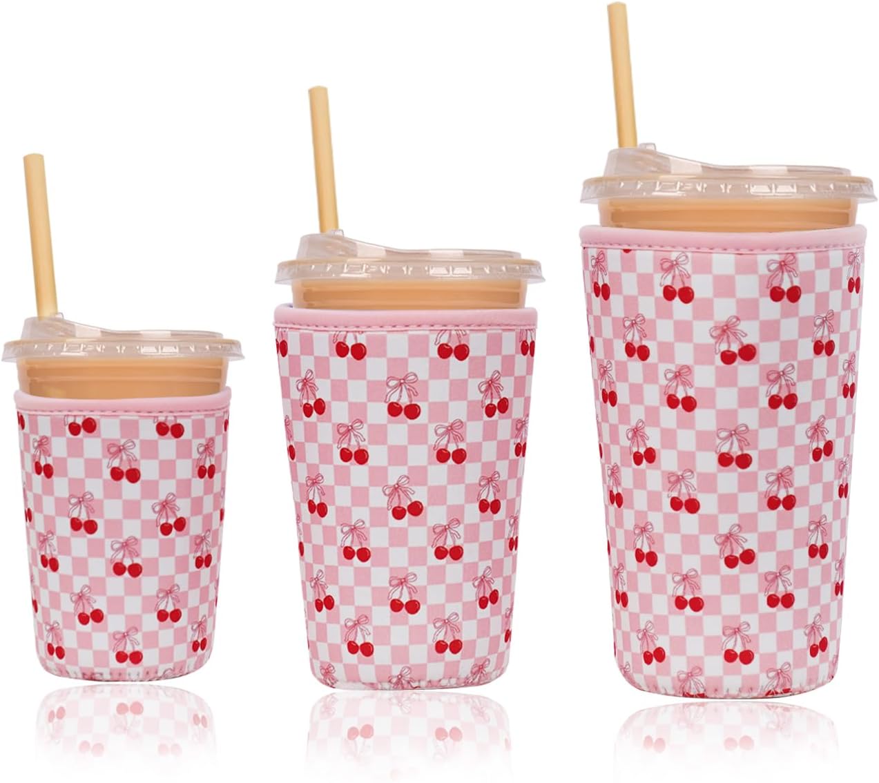 Reusable Insulated Neoprene Iced Coffee Cup Sleeve, Durable Drink Sleeve for Cold Beverages, Beverage Holder for Iced Coffee, Floral Checkers