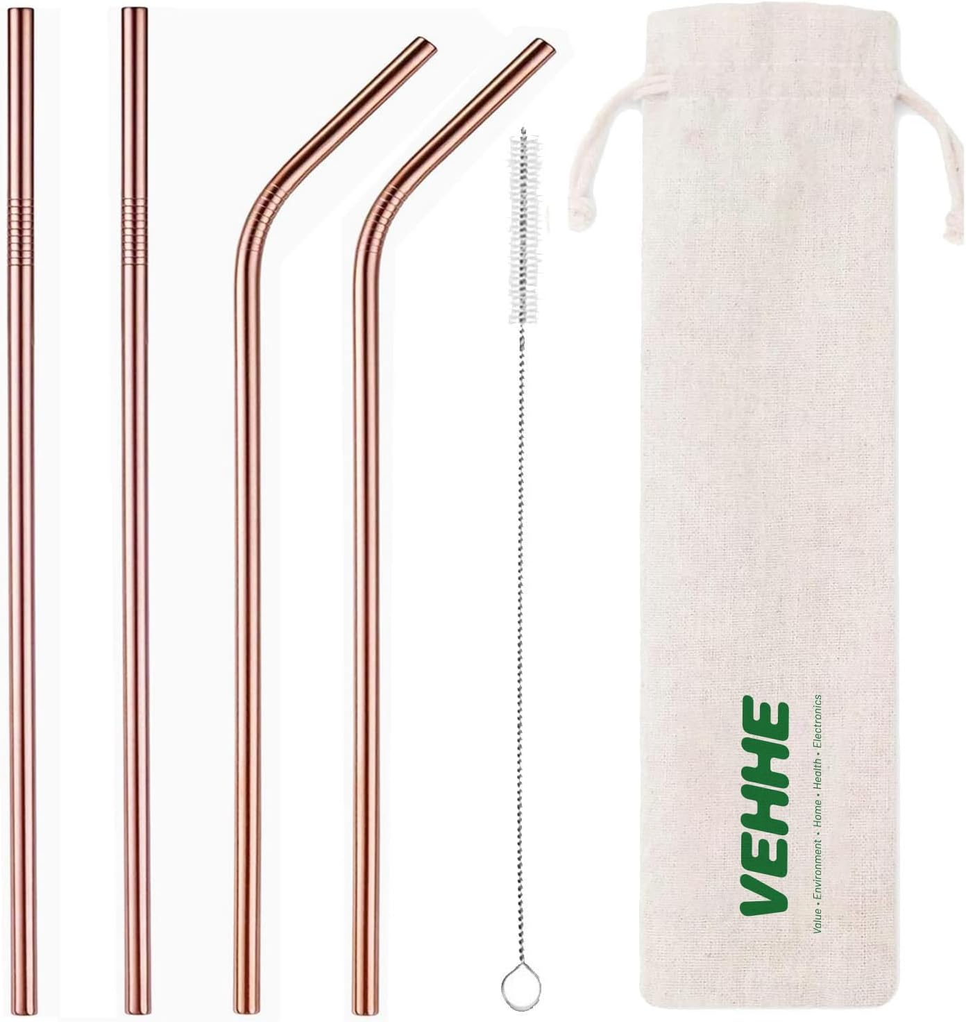 VEHHE Metal Straws Stainless Steel Straws Drinking Straws Reusable - 10.5" Ultra Long 4 + 1 - W/Cleaning Brush for 20/30 Oz for Yeti RTIC SIC Ozark Trail Tumblers (2 Straight|2 Bent|1 Brush)