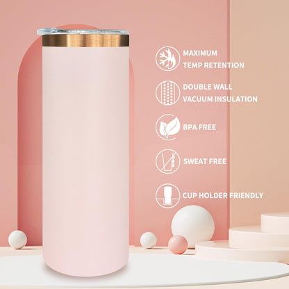 20 oz Skinny Tumblers Bulk, Stainless Steel Insulated Tumbler with Lids and Straws, Slim Double Wall Powder Coated Travel Coffee Mugs Reusable Cup for Hot Cold Drinks (Black,1 pack)