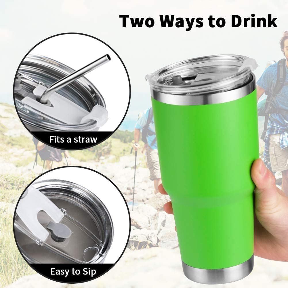 D·S 30oz Blue Tumbler Stainless Steel Double Wall Vacuum Insulated Mug with Straw and Lid, Cleaning Brush for Cold and Hot Beverages