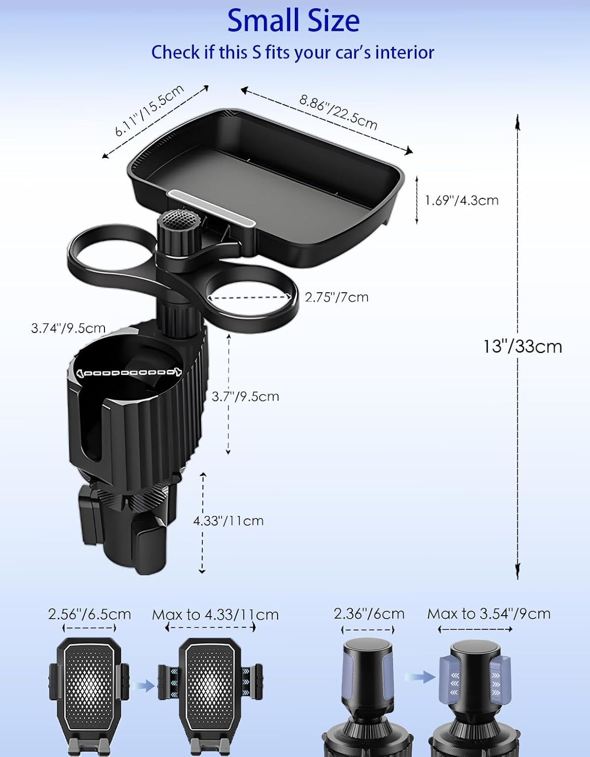 Car Cup Holder Tray - 4-in-1 Universal Car Cup Holder Expander with Snack Table and 3 Drink Mount for Automotive Road Trip, Driver and Front Passenger Organizer for Trucks, SUVs, Minivans