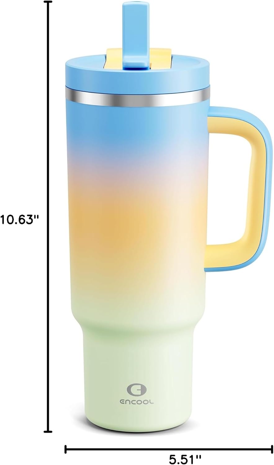 40 oz Tumbler with Handle and Straw: Stainless Steel Insulated Tumbler Keeps Cold for 24 Hours, Leakproof Travel Cup Fits in Cup Holder and BPA-Free, Cotton Candy