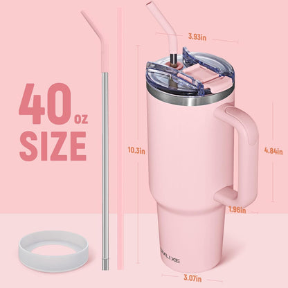 40 oz Tumbler with Handle and Straw Lid,Insulated Reusable Stainless Steel Water Bottle Travel Mug，Cupholder Friendly Double Wall Vacuum Sealed Cup (Black)