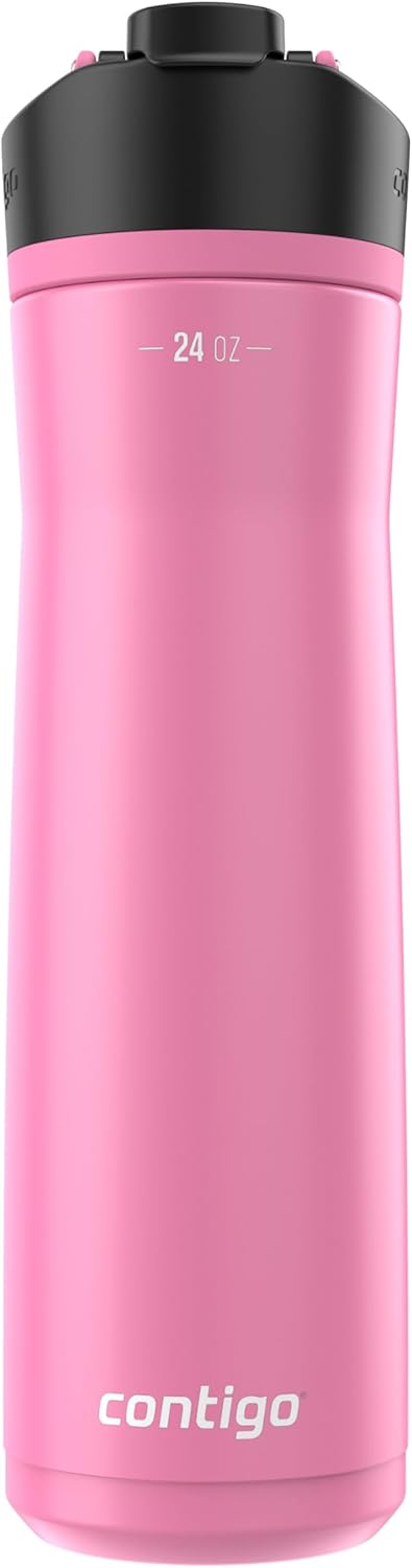Contigo Cortland Chill 2.0 Vacuum-Insulated Stainless Steel Water Bottle, Spill-Proof Sip Technology, Interchangeable Lid, 24oz, Steel/Licorice, Perfect for Fitness Travel Everyday Use