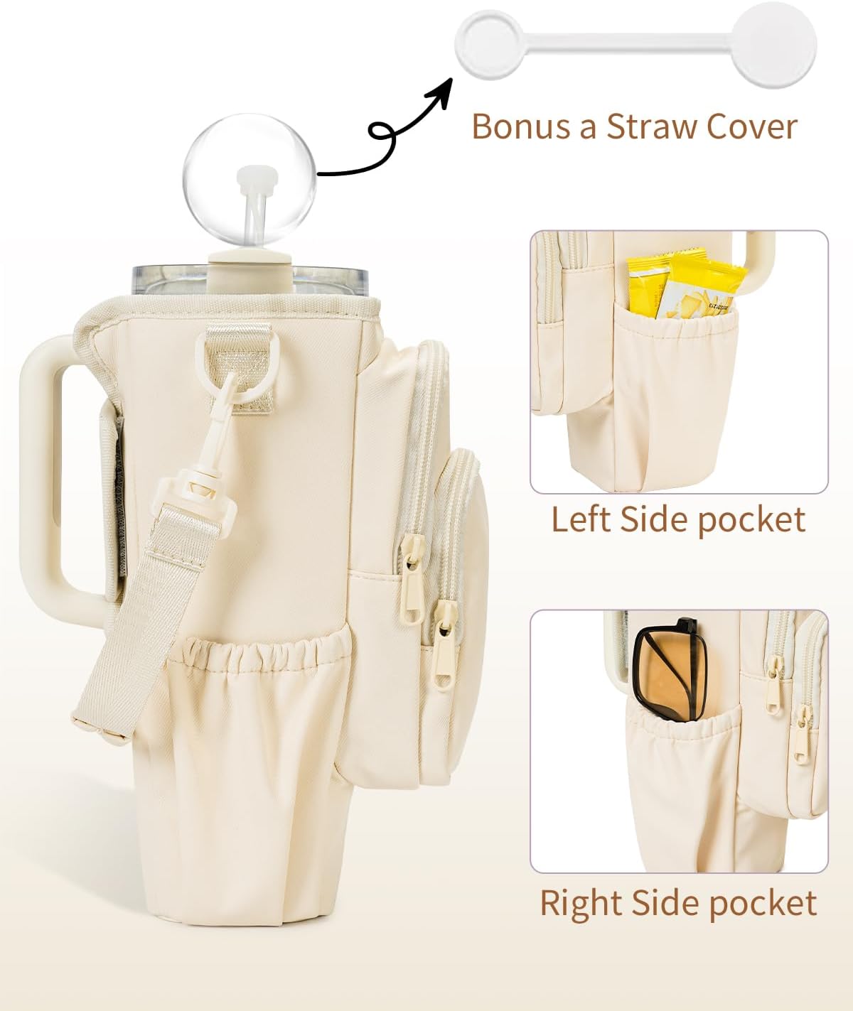 sportsnew Water Bottle Carrier Bag with Phone Pocket for 30oz 40oz Tumbler with Handle Accessories Insulated Water Bottle Holder Pouch with Strap Crossbody with Straw Cover