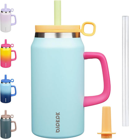 BJPKPK 50oz Insulated Tumbler with Handle Stainless Steel Travel Coffee Mug with Lid Reusable Large Water Bottle with Straw,Sky