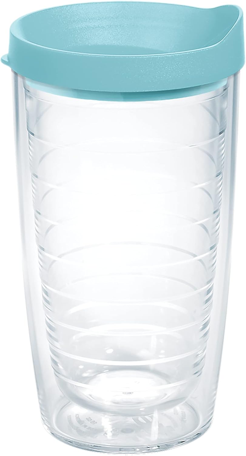 Tervis Clear & Colorful Lidded Made in USA Double Walled Insulated Tumbler Travel Cup Keeps Drinks Cold & Hot, 24oz, Black Lid, 1 Count (Pack of 1)