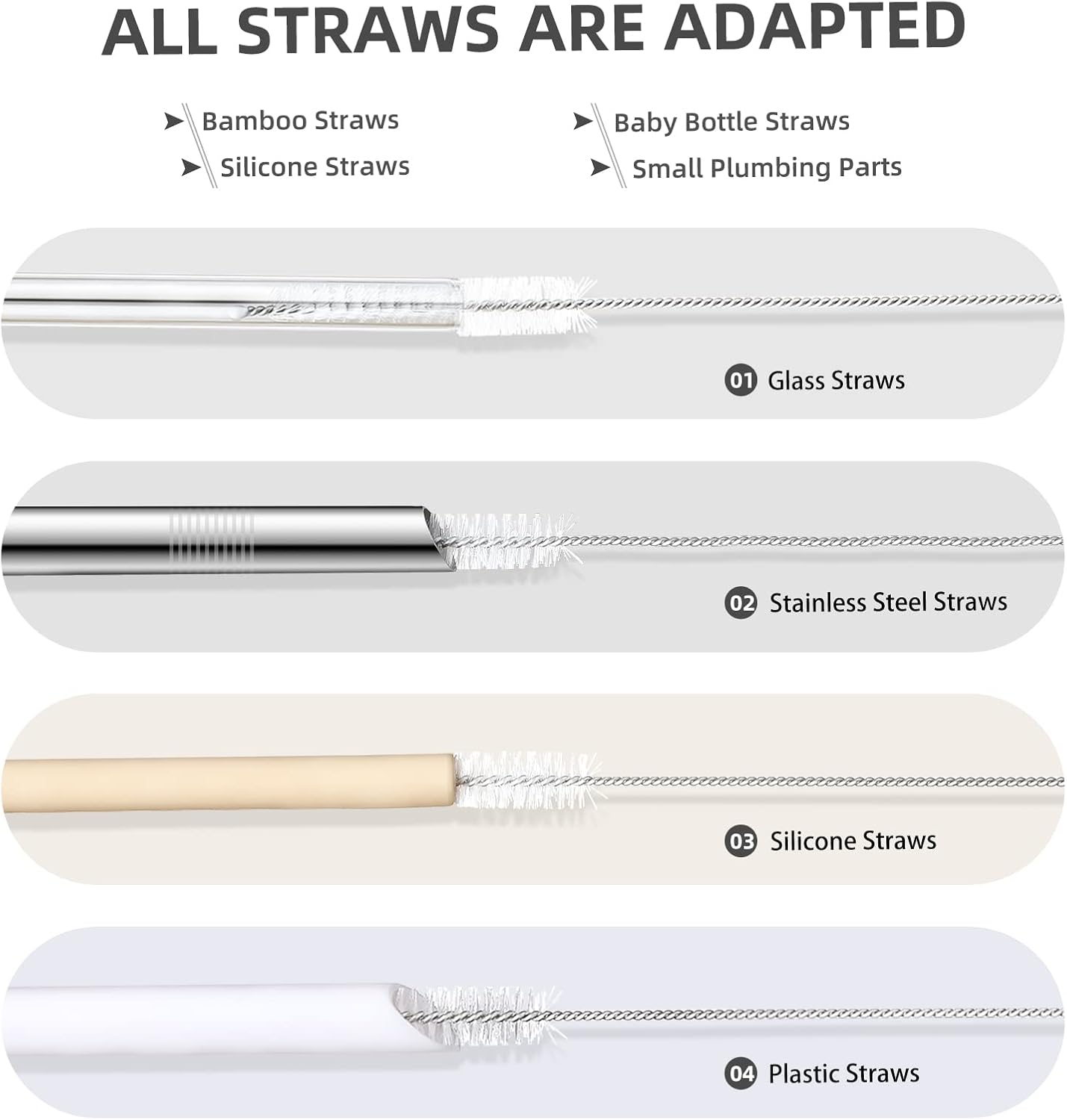 9-Piece Straw Cleaner Brush Kit - for Stanley Mug 40, 30, 20 oz, (3-Size) Extra Long Pipe Cleaners, Straw Cleaning Brush for Tumbler, Sippy Cup, Bottle and Tube