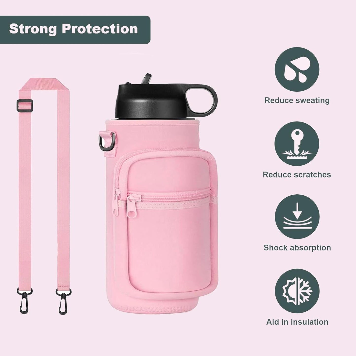 Water Bottle Holder with Strap, Insulated Crossbody Sling Bag, Carrier with Phone Pocket for Walking Hiking Camping Fishing