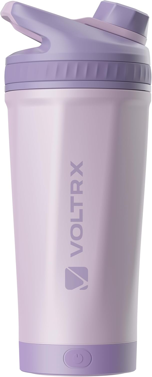 VOLTRX ChillMix Shaker Bottle Insulated Stainless Steel - USB C Rechargeable Electric Protein Shake Mixer, Shaker Cups for Protein Shakes and Meal Replacement, Chrome Steel, 16 oz