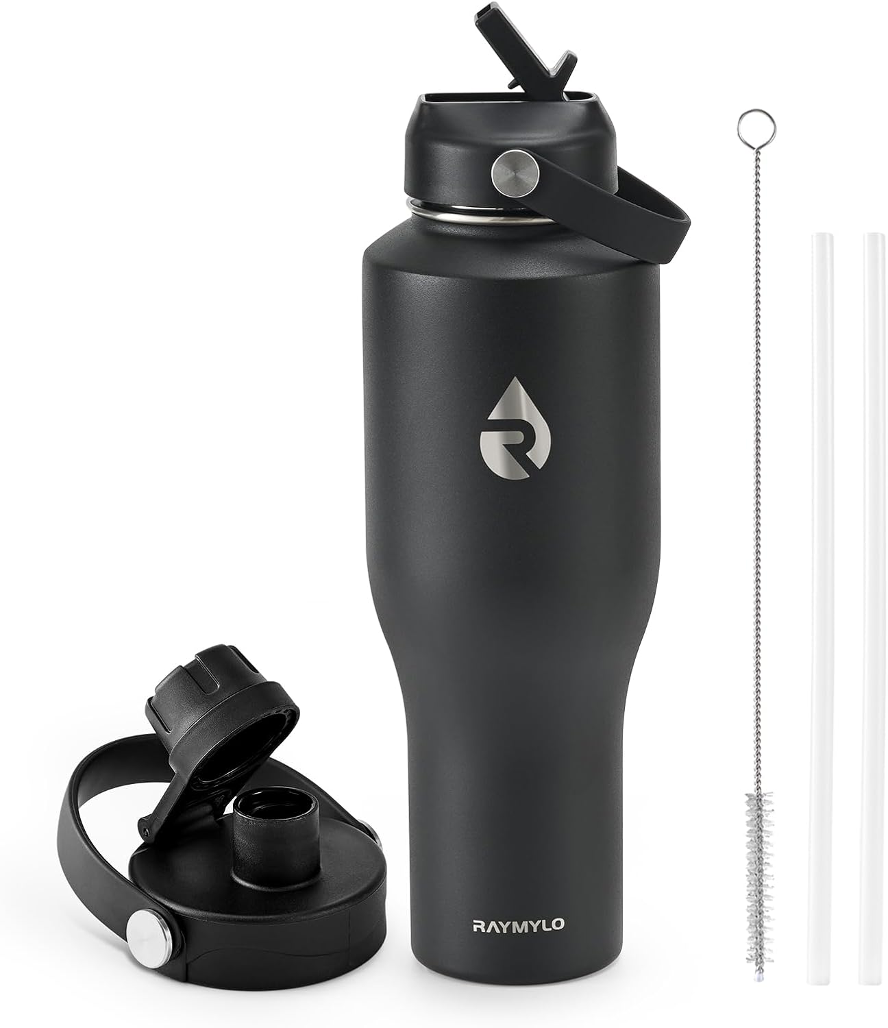 RAYMYLO 40 oz Insulated Water Bottle with Straw fit in Car Cup Holder, Triple Wall Vacuum Stainless Steel(Cold 48 hrs, Hot 24 hrs), Leakproof & Non-BPA, Hydro Travel Flask with Straw and Spout Lid