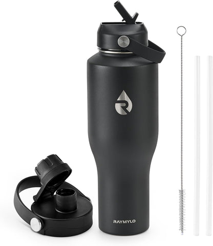 RAYMYLO 40 oz Insulated Water Bottle with Straw fit in Car Cup Holder, Triple Wall Vacuum Stainless Steel(Cold 48 hrs, Hot 24 hrs), Leakproof & Non-BPA, Hydro Travel Flask with Straw and Spout Lid