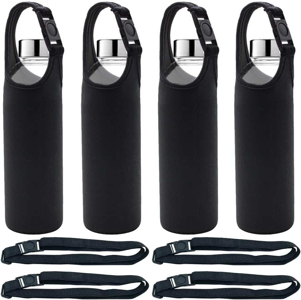 DanziX 4 Pack Water Bottle Carrier, Neoprene Sleeve Water Bottles Cup Carrier with 4 Shoulder Strap,Fit for All 16oz-20oz Sport Water Bottle-Black