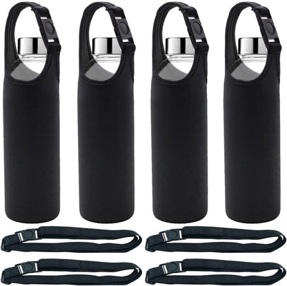 DanziX 4 Pack Water Bottle Carrier, Neoprene Sleeve Water Bottles Cup Carrier with 4 Shoulder Strap,Fit for All 16oz-20oz Sport Water Bottle-Black