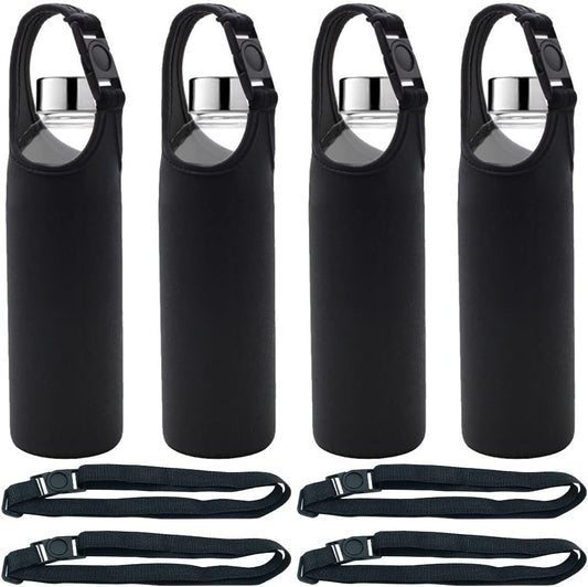 DanziX 4 Pack Water Bottle Carrier, Neoprene Sleeve Water Bottles Cup Carrier with 4 Shoulder Strap,Fit for All 16oz-20oz Sport Water Bottle-Black