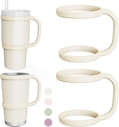 NiHome Tumbler Handles Compatible with 20oz Stanley Quencher 20oz YETI Rambler Tumblers, Silicone Tumbler Handles for Home Travel Outdoors Daily Use, BPA-Free and Dishwasher Safe (Cream)