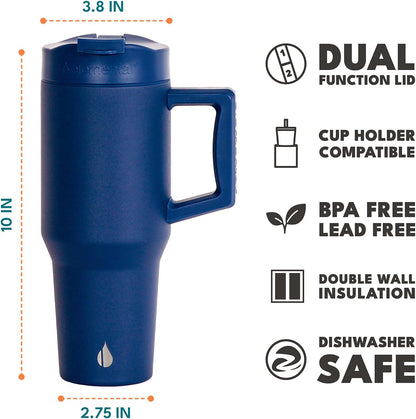 Elemental 32 oz 100% Leak Proof Tumbler with Handle & Straw - Stainless Steel Double Wall Insulated Tumbler for Hot and Cold Beverages - Travel Coffee Mug with Sip & Straw Lid - White - Colors B