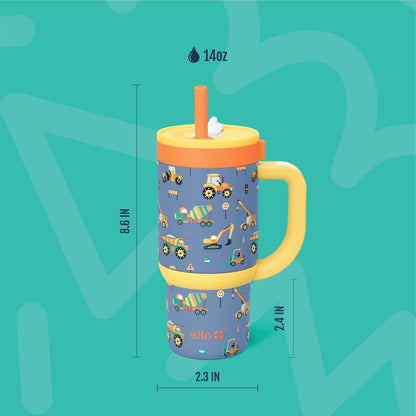 Ello Oasis 18oz Kids Tumbler with Handle & Retracting Straw, 100% Leakproof Reusable Insulated Stainless Steel Cup, Gifts for Teens Girls Boys, Keeps cold for 18 Hours, Cup Holder Friendly, Glacier