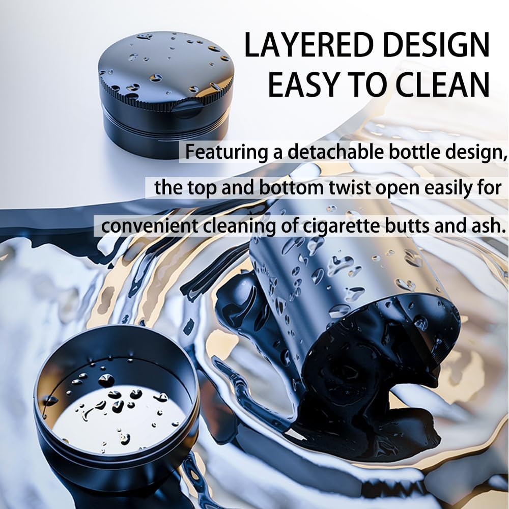 Ashtray with Lid,Smokeless Ashtray for Cup Holder Smell Proof,Detachable Stainless Steel Car Ash Tray with LED Auto Light, for Most Car, Office, Home (Grey)
