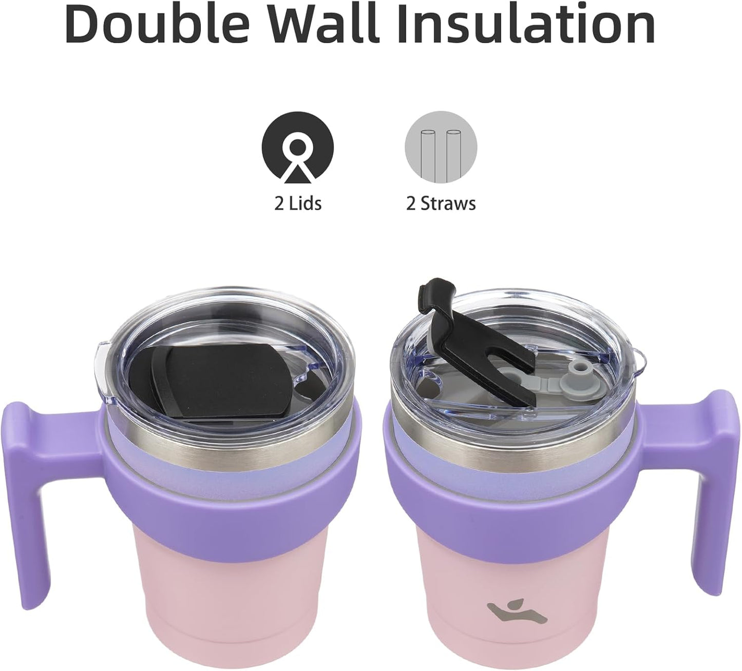 Konokyo 20 oz Tumbler with Handle and 2 Straw 2 Lid, Insulated Water Bottle Stainless Steel Vacuum Cup Reusable Travel Mug,Black