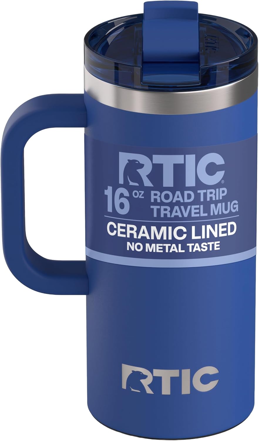 RTIC 20oz Road Trip Travel Mug with Lid and Handle, Ceramic Lined, Insulated, Stainless Steel, Metal, Double Wall Vacuum-Insulation, Portable Coffee, Tea Cup for Hot and Cold Drink, Black