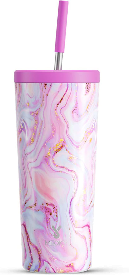 Meoky 24 oz Insulated Tumbler with Lid and Straw, Stainless Steel Vacuum Insulated Tumbler, Keeps Cold for 24 Hours, 100% Leak Proof, Fits in Car Cup Holder (Night)