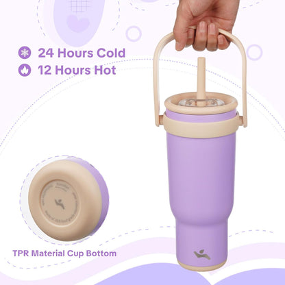 Konokyo 30 oz Tumbler with Side Handle, Insulated Water Bottle with Straw and 2 in 1 Lid, Stainless Steel Cup Travel Coffee Mug for Sports Office Gym,Purple