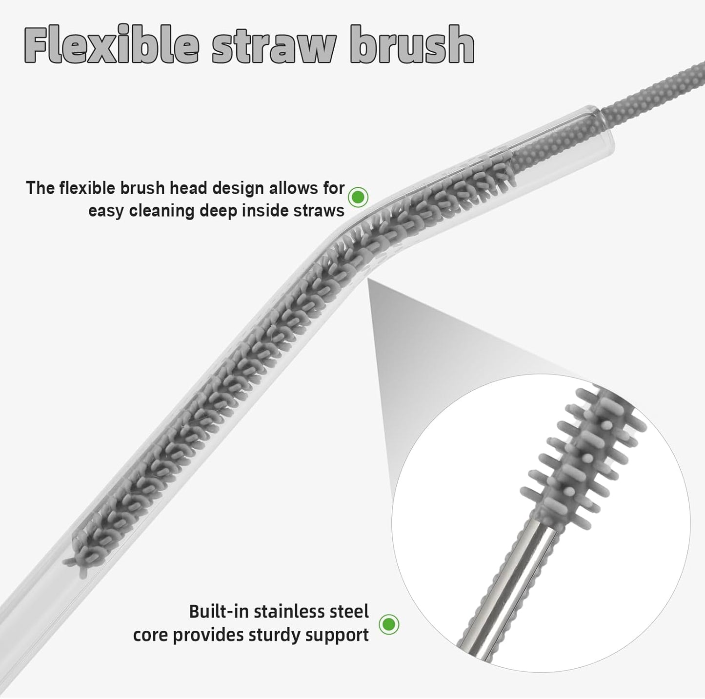 Silicone Straw Cleaner Brush, 4Pcs Reusable Straw Brush Set with Extra-Long Design for Cleaning Thin Metal Straws and Wider Milkshake Straws （6mm+9mm Pink)