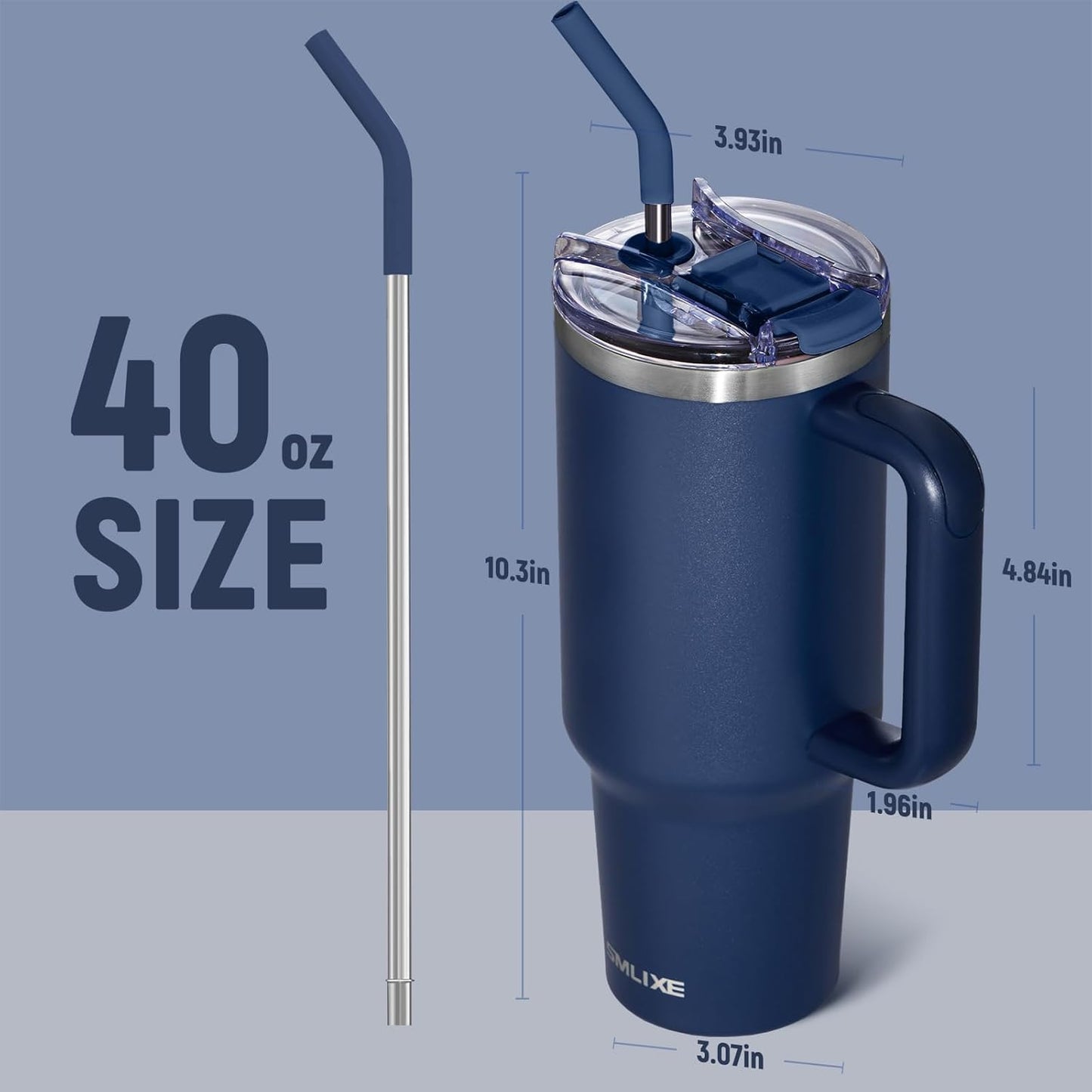 40 oz Tumbler with Handle and Straw Lid,Insulated Reusable Stainless Steel Water Bottle Travel Mug，Cupholder Friendly Double Wall Vacuum Sealed Cup (Black)