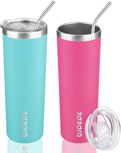 BJPKPK Skinny Tumbler with Lid 20 oz Stainless Steel Vacuum Insulated Double Wall Travel Coffee Water Tumblers Cup,White