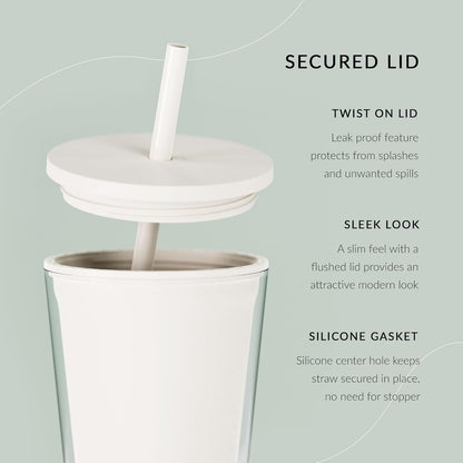 Maars Classic Acrylic Tumbler with Lid and Straw | 16oz Premium Insulated Iced Coffee Cups, Double Wall Reusable Plastic Cups - Clear, 2 Pack